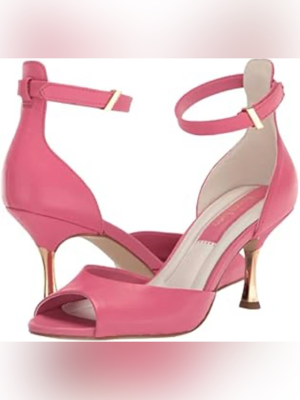 Women's Pink Ankle-Strap Kitten Heel Pumps